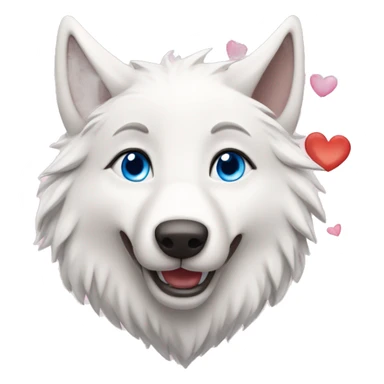 Happy White Wolf Blue Eyes Surrounded By Hearts sticker