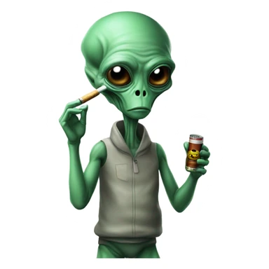 alien smoking a cigarrete sticker