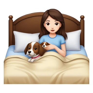 girl brunette with dog in the bed sticker