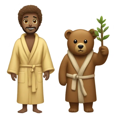 A tree and bear both in cozy bath robes sticker