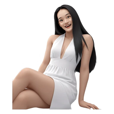 smiling girl in white dress sticker