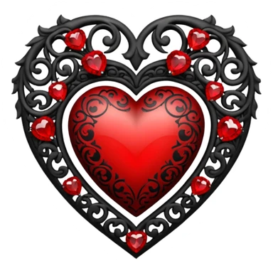 goth heart with red gems and black filigree sticker