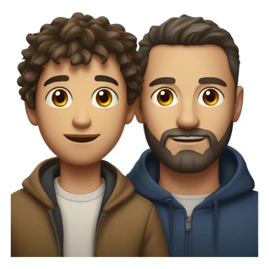 Handsome Father 40s with short full beard with Son 13s tousled bedhead look both has brunette hair light skin close together portrait sticker