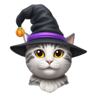 cat wearing a witches hat with abby from sesame street's wand sticker