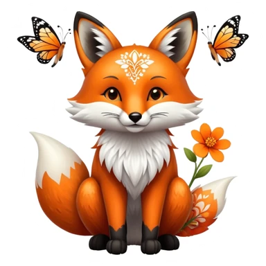 Fox with butterfly wings and flower patterns on fur sticker