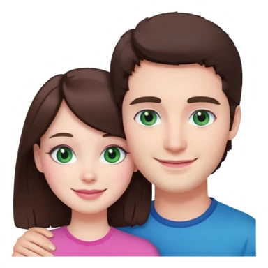 pink polaroid photo of a couple thats white with brunette hair blue and green eyes sticker