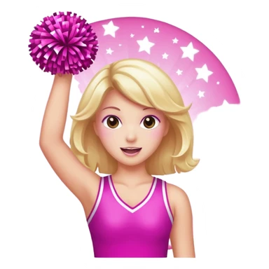 football cheerleader, holding a cheering pom, pink and twinkle sticker