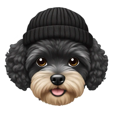 tiny black maltipoo with a beanie hat sticker