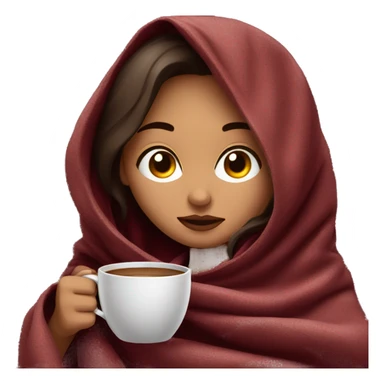 Brunette girl inside a maroon blanket sipping coffee eyes closed sticker
