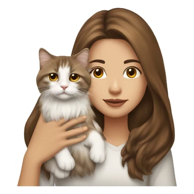 Woman with brown long hair holding a white Siberian cat sticker