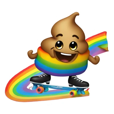Poop emoji skating in a rainbow  sticker