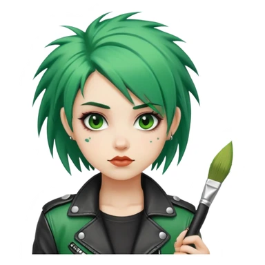 punk-girl with green hair in leather jacket with brush sticker