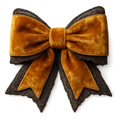 Add lace and velvet details to the gothic yellow bow in a photorealistic style. Keep the background transparent if possible. sticker