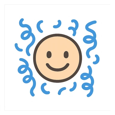 face with blue party streamer, digital illustration sticker