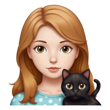 White girl with light brown hair holding a black cat with white spots  sticker