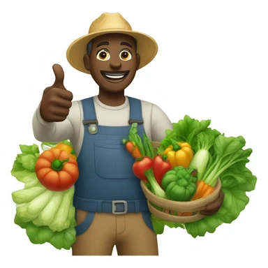 Black farmer picking up vegetables and welcoming with thumbs up sticker