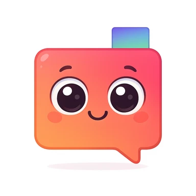 Turn the YumChat icon into a cute smiling emoji character with big eyes and a friendly expression, keeping the original colors and shape, in a cute emoji style. sticker