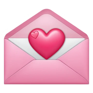 envelope with a heart sticking out of it in y2k style, the heart is bright reddish pink and glossy sticker