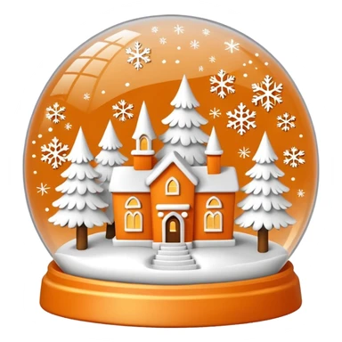 Orange Christmas village snow globe сделай полностью белым: основа шара белая, 3 белых дома и 2 белых елки внутри с золотыми снежинками sticker