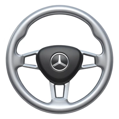 A futuristic steering wheel emoji made of silver chrome, minimal geometric design, smooth metallic surface, soft reflections, iOS emoji style, centered, clean white background sticker