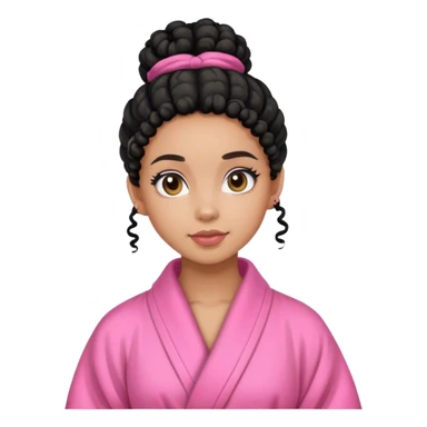 lightskin girl with black curly bun in pink robe sticker