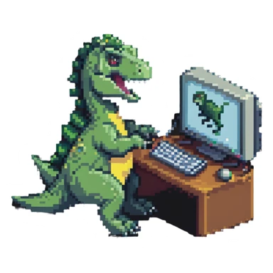 dinosaur using a computer sticker