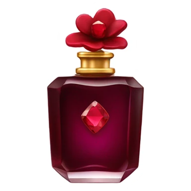 Dark red royal perfume bottle with red violets and a ruby gemstone sticker
