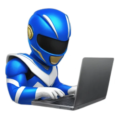 blue power ranger using laptop sticker