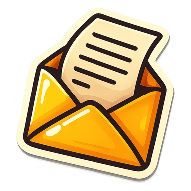 retro sticker style illustration of an envelope with a letter sticking out, slightly open envelope, visible letter, bold outlines, expressive shadows, glossy highlights, juicy, playful, bright sticker