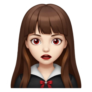 eu quero uma menina de franja e cabelo comprido cabelo castanho parecendo uma vampira com a boca fechada sticker