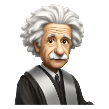 Albert Einstein wearing a graduation cap. He should have his iconic wild white hair and a thoughtful expression on his face sticker