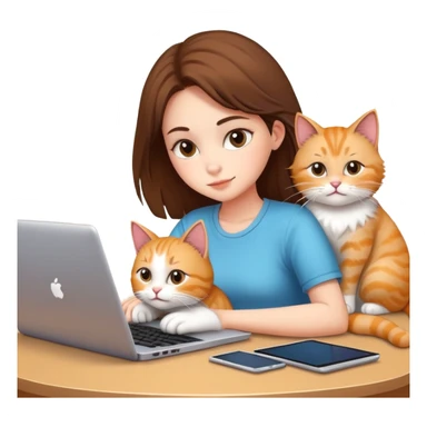 A girl is working on a laptop with a cat lying next to it sticker