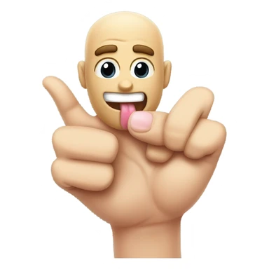 Emoji with tongue out holding up his pointer, middle, pinky and thumb up but his ring finger down sticker