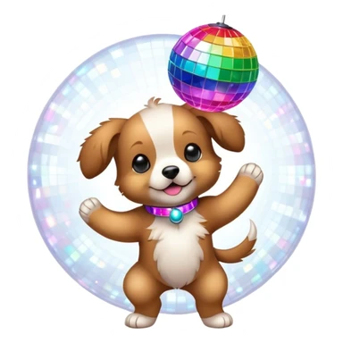 puppy dancing under a disco ball with colorful lights sticker