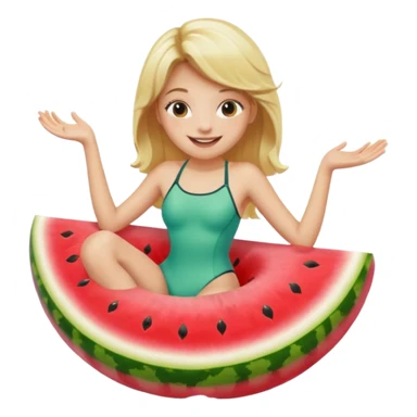blonde girl floating on a watermelon tube  sticker