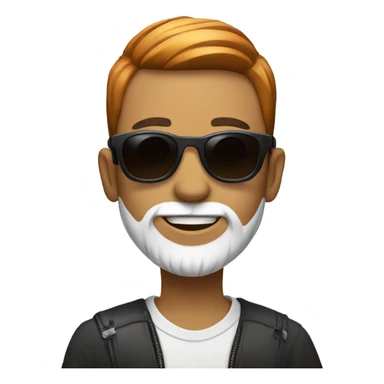 smiling boy in sunglasses with red and white beard and skinny faxe sticker