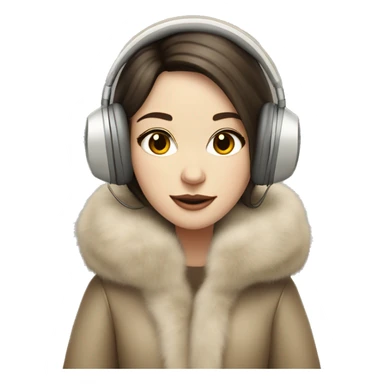 Posh pale brunette girl in beige fur coat and fur headphones  sticker