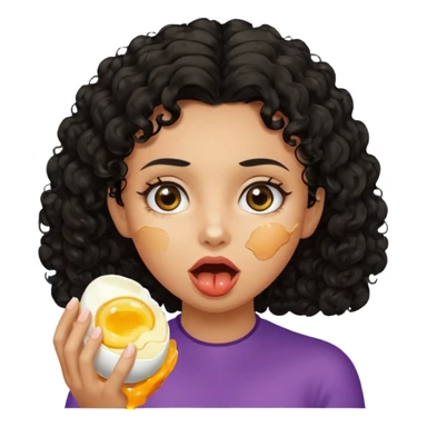 Girl with black curly hair eating boiling egg sticker