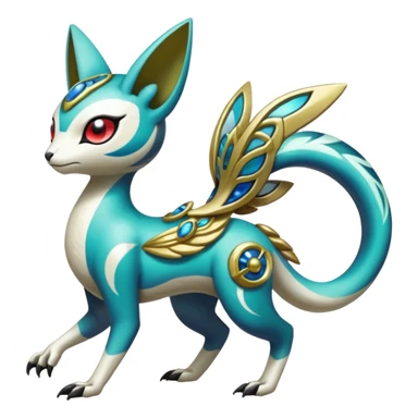 Shiny Colorful Futuristic Ornate Oriental Painted Asian Vernid-Trico-Meloetta-Latias-Koraidon-Peppercat-Protogen-Pokémon-Digimon-Fakémon-fusion-hybrid-creature sticker