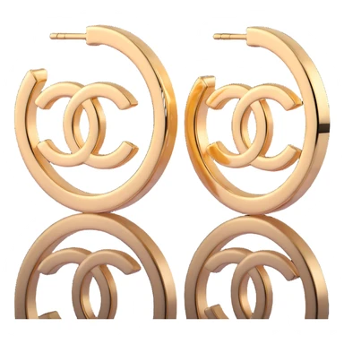 3D emoji-style gold Chanel logo hoop earrings, shiny and luxurious sticker