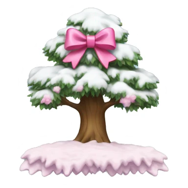 Tree with snow and a pink bow sticker