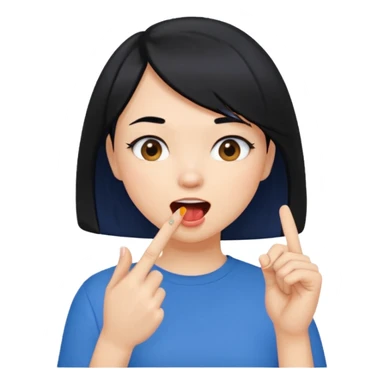 Chicas con pelo negro y corte bob haciendo que se muerde uno de sus dedos de manera picara, puedes hacer que se muerda el dedo sin sacar la lengua gua sticker