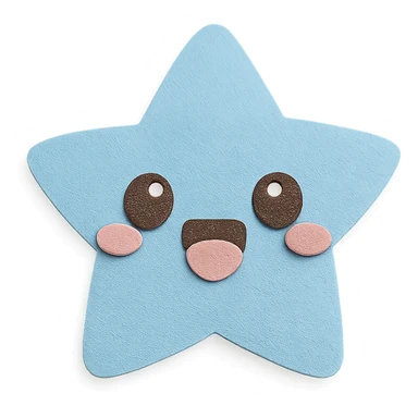 cute chibi blue star, excited face, no limbs, full body, soft pastel colors, paper craft style sticker