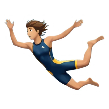 A diver mid-air, plunging from a high cliff into the sparkling ocean below. The background features rugged cliffs, clear blue water, and a bright sky, emphasizing the excitement and danger of the sport with a sense of freedom and adventure. sticker