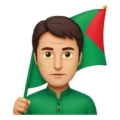 Imran Khan, emoji-style portrait:
- ⚡ recognizable face
- 🎯 holding green‑and‑red PTI flag
- Bold lines, flat vibrant colors
- Square 512×512 px, transparent background
- Expression: determined, charismatic, proud
- Minimal, clean style sticker