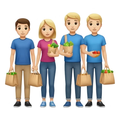 caucasian students putting groceries in bags sticker