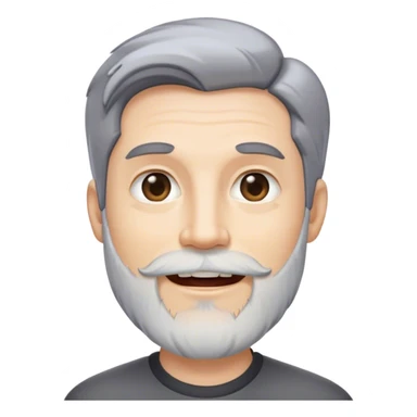 man in his 40s, grey and black hair, light beard, space in between his teeth sticker