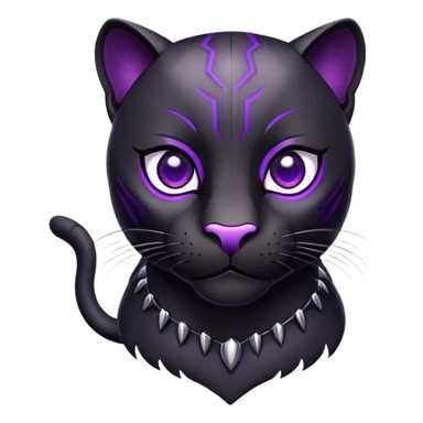 sleek black panther with bright purple eyes, happy face sticker