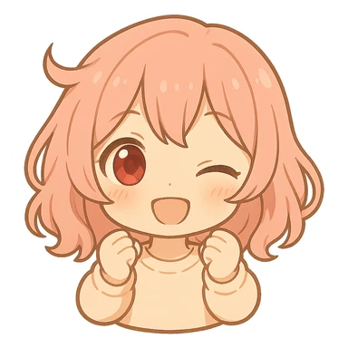 Give her a different hairstyle, keep pink hair and red eyes, chibi cartoon style, with no background. sticker
