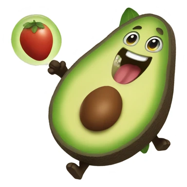 An avocado happily playing with a cat sticker